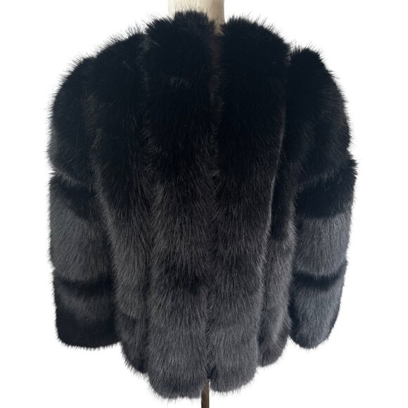 Black Faux Fur Tailored Jacket M Size 6 Lightweight Soft Short Elegant Coat New - Picture 8 of 14